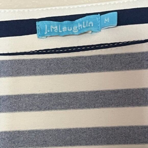 J. McLaughlin Striped Navy White V-Neck Dress Women's Size Medium Excellent very - Picture 8 of 11